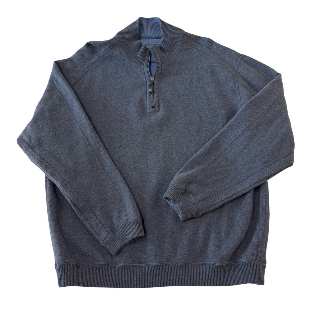 Tommy Bahama Mens Blue Gray 100% Cotton Quarter Zip‎ Pullover Sweater Large